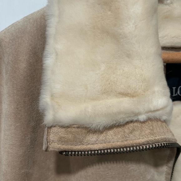 LONDON FOG Tan Suede Leather Faux Shearling Zip Up Jacket SIZE Medium - Picture 7 of 8
